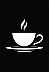 Obraz premium white tea cup silhouette on black background, minimalist tea cup icon design, simple tea mug outline in white 