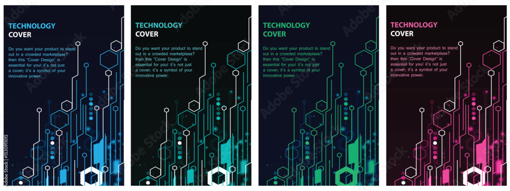 Aufkleber futuristic technology cover design in set with digital circuit lines – abstract tech background.