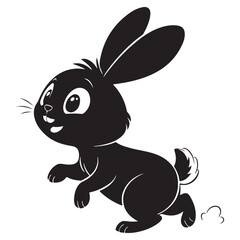 Cute happy cartoon bunny with big ears celebrating Easter in spring