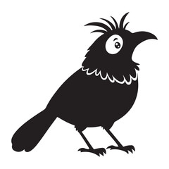 Black crow cartoon vector illustration with bird and farm animal elements on white background