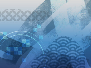 和風の高級感ある曲線を使った美しい背景素材【青系】