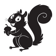 Cute cartoon squirrel holding a nut in a funny vector drawing with fluffy tail and happy expression