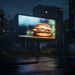 Vibrant Burger Advertisement on Urban Billboard