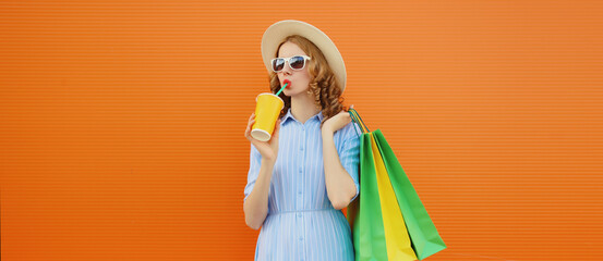 Fashion, shopping and clothing, beautiful relaxed young woman with colorful shopping bags