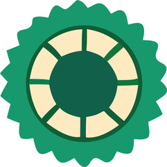 Abstract green and beige circular design with a wavy border