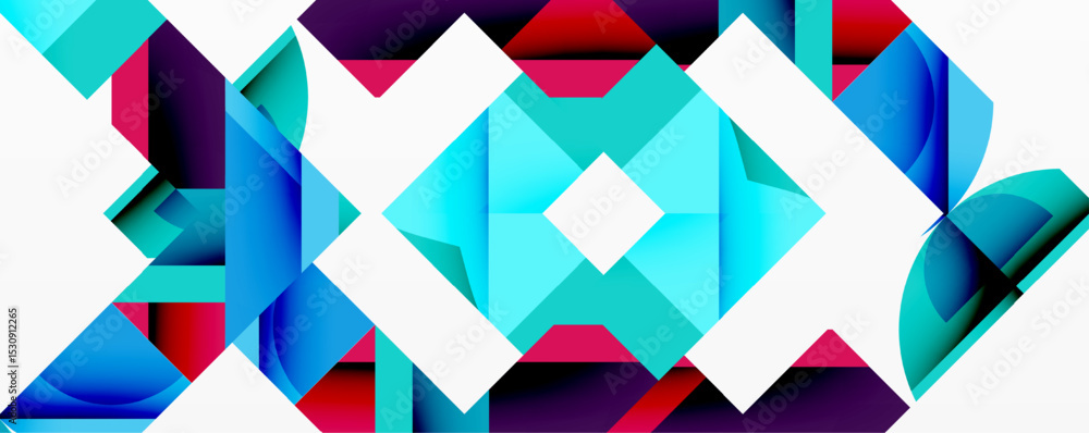 Poster abstract geometric shapes, vibrant colors, dynamic composition. modern design, clean lines, visual h