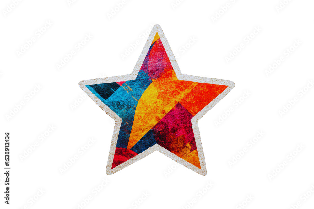 Aufkleber abstract colorful star design with textured surface and white border transparent background