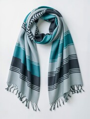 Striped scarf with fringe in cool tones
