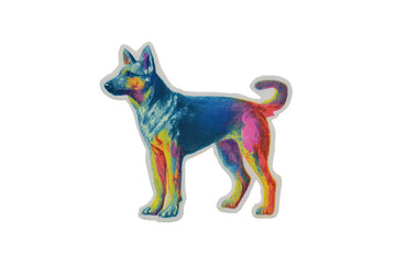 Vibrant multicolored dog illustration on a transparent background A German Shepherd standing sideways