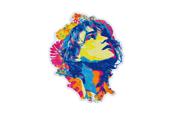 Vibrant Pop Art Portrait of a Woman with Floral Design on a Transparent Background