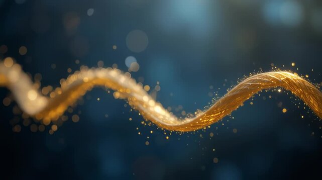 Abstract golden thread gently flowing, bokeh and sparkling elements enhancing depth
