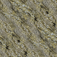 A granite-like stone surface with gray, yellow, and black striations, coarse texture and natural pattern.