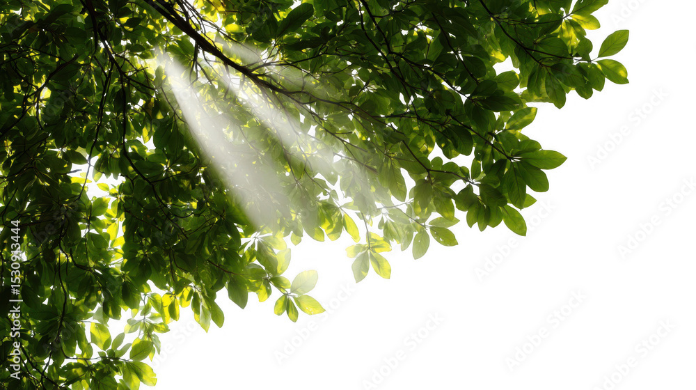 Aufkleber sunbeams are streaming through the fresh green leaves of a tree creating a beautiful, ethereal atmos