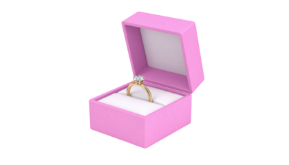 Pink Velvet Jewelry Box with Sparkling Diamond Ring Representing Luxury, Elegance, and Precious Gem Isolated on White Background