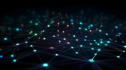 Fototapeta premium Abstract digital network illustration with connected dots and lines representing data exchange and technology in a dark background