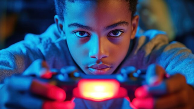 Focused child playing video game