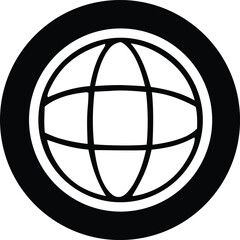 Bold black circle enclosing a simple globe graphic design element