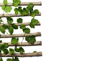 Lush green climbing plants and vines growing on a rustic wooden trellis creating a natural and eco friendly backdrop