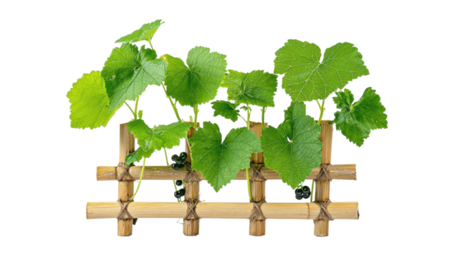A vibrant display of thriving green plants and leaves sprouting through the slats of a rustic wooden fence creating a natural and eco friendly scene