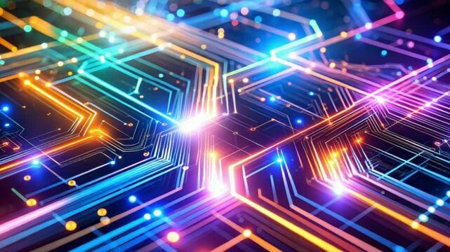 Glowing Circuit Board Network; Digital Data Flow; Abstract Background; Tech Website