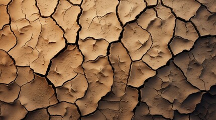 Cracked dry earth texture. Aerial view of parched soil surface for desert climate change and drought concepts.