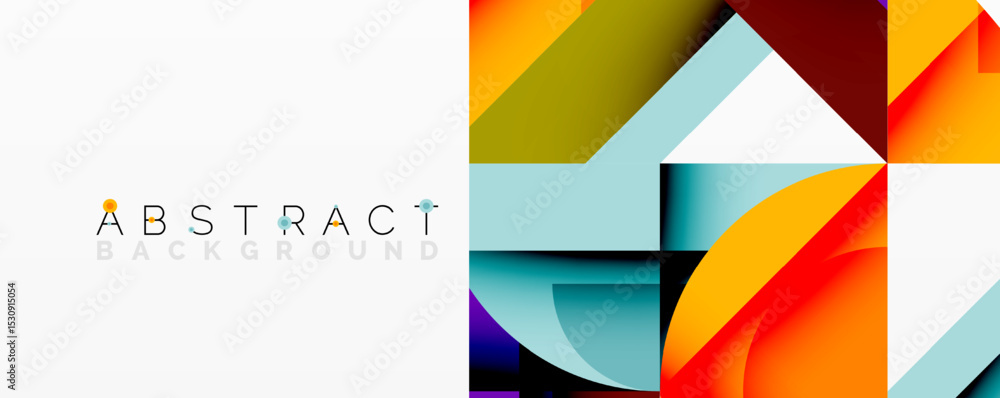 Poster geometric shapes overlap, creating vibrant colorful background. modern design features layered eleme