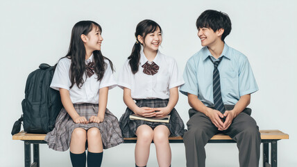 Obraz premium 日本人高校生3人の制服談笑ポートレート