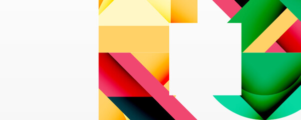 Obraz premium Abstract geometric composition. Bright colors overlap, creating dynamic visual effect. White space balances vibrant shapes.