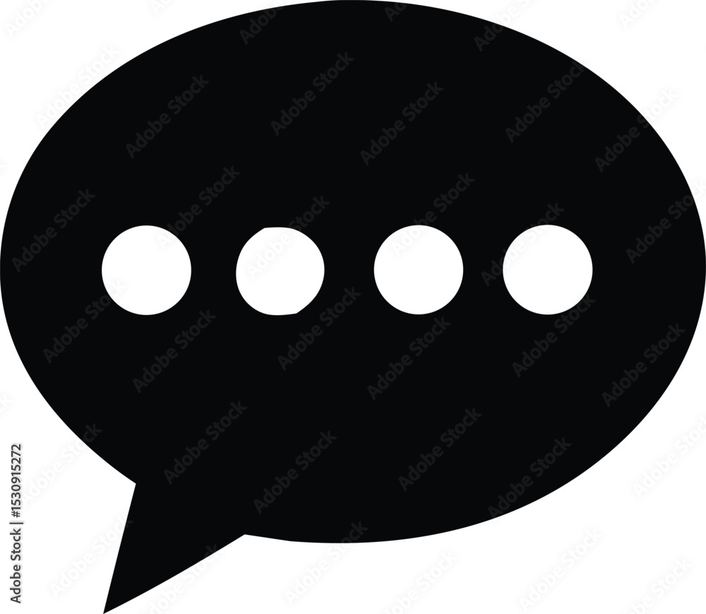 Poster black speech bubble with four white dots indicating an ongoing conversation or message