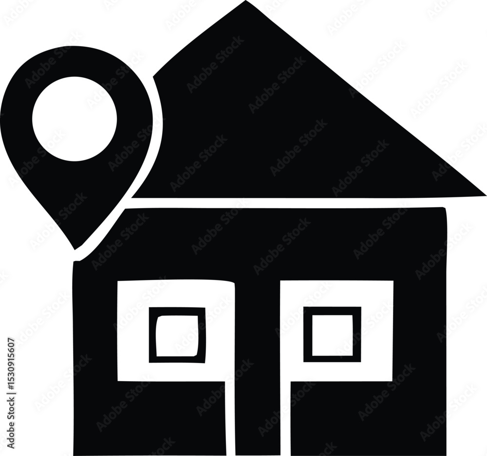 Poster black and white house location icon simple design for maps and applications
