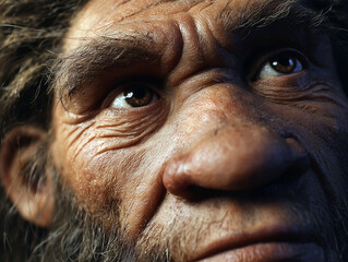 Close up of an ancient Neanderthal man