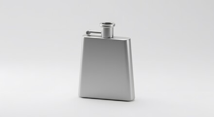 High-quality studio photograph showcasing a modern, brushed silver flask, designed for discreet beverage transport, isolated on a bright, minimalist backdrop.
