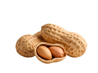 An opened peanut shell displaying two peanuts inside, isolated on a plain white or transparent background in natural daylight 95951293 1