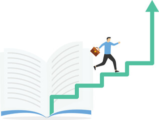 Obraz premium Businessman walking up the steps formed by books stock illustration