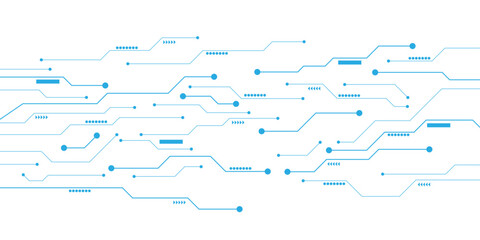 Vector abstract blue digital technology circuits lines geometric dots and lines.