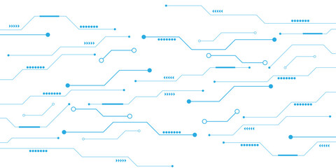 Vector abstract blue digital technology circuits lines geometric dots and lines.
