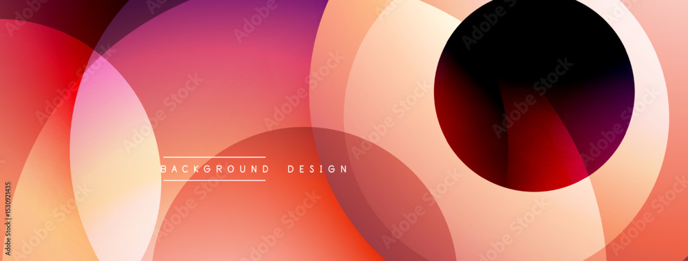 Poster abstract background features overlapping circles. gradient colors range from orange, pink, to dark m