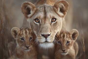 Obraz premium The Sergeneti, NgoroNgoro, and Ndutu are home to numerous species, including lions, elephants, cheetahs, elands, zebras, and giraffes, which participate in the Wildebeast Migration
