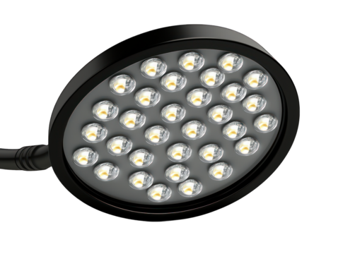 Round LED lamp, black frame. Tight. Bright! - Powered by Adobe