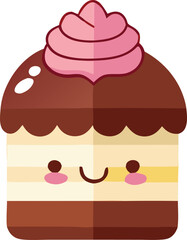 Adorable cartoon cake with chocolate ganache and pink swirl topping