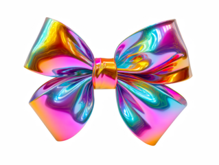 Glossy Rainbow Gradient Bow in Colorful Swirls and Loops