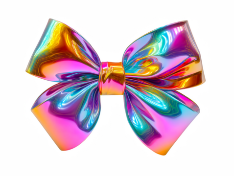 Glossy Rainbow Gradient Bow in Colorful Swirls and Loops