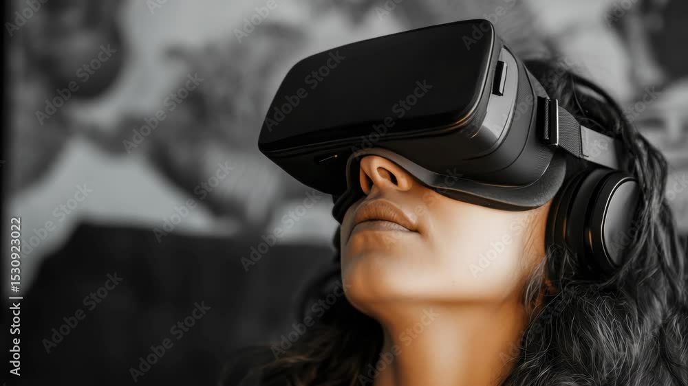 Poster high-tech virtual reality gaming with full immersion in a 3d world. innovative headset for computer 