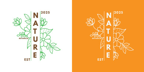 Botanical monoline logo featuring foliage and herbal decorative elements