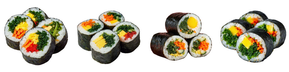 Fresh Assorted Sushi Rolls with Colorful Vegetables and Rice