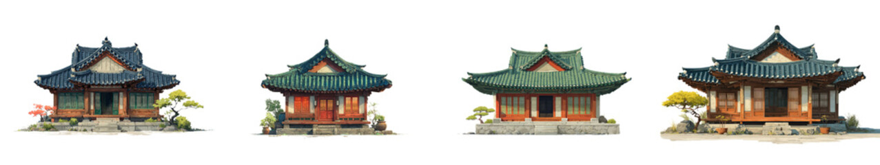 Traditional Asian Architecture Collection of Four Unique Buildings