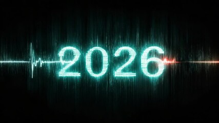 2026 new year glowing neon heartbeat signal animation on black background - Powered by Adobe