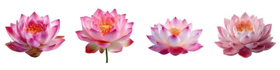 Beautiful Lotus Flowers in Various Stages of Blooming and Colors