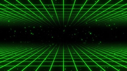 futuristic neon grid with glowing particles technology loop animated background - Powered by Adobe