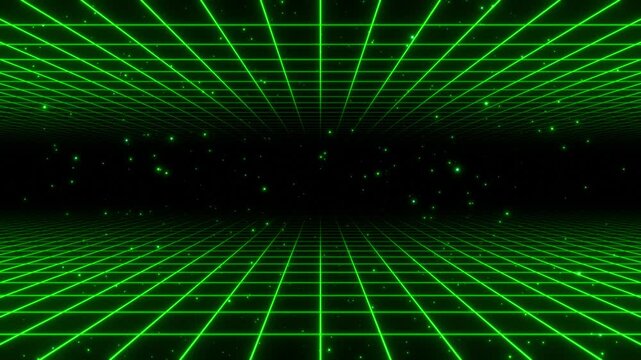futuristic neon grid with glowing particles technology loop animated background - Powered by Adobe